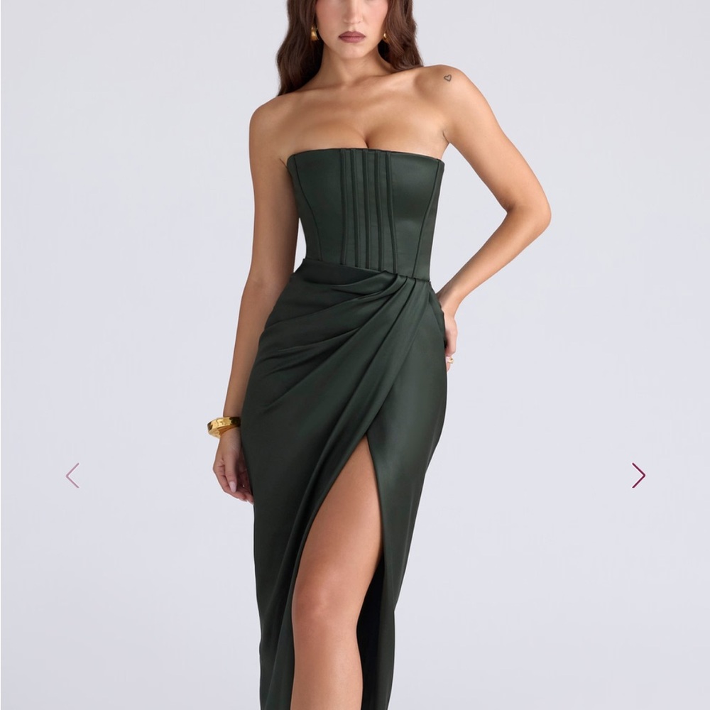 House of CB Strapless Emerald Satin Gown
